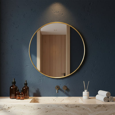 POSEIDON OLIVIA ROUND YELLOW GOLD FRAMED MIRROR 800X800MM