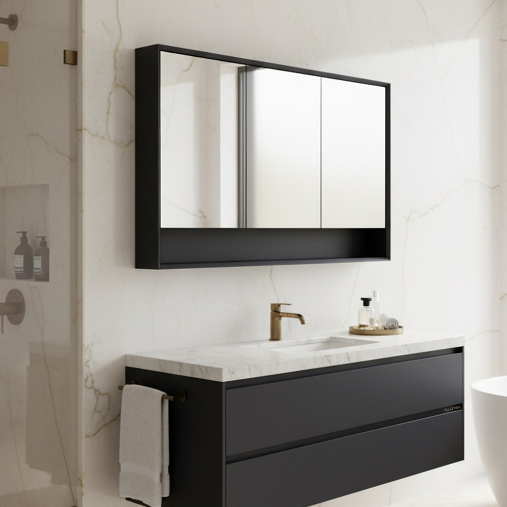 POSEIDON PETRA MATTE BLACK SHAVING CABINET 1200X750MM
