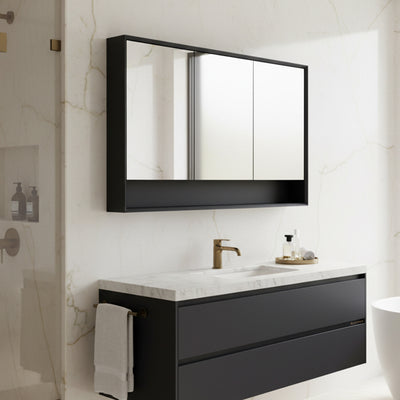 POSEIDON PETRA MATTE BLACK SHAVING CABINET 1200X750MM