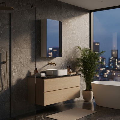 POSEIDON POLAR GLOSS WHITE MIRROR CABINET 450X750MM