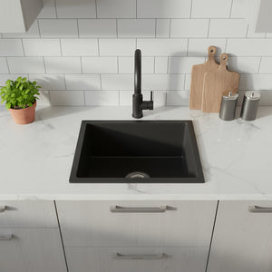 POSEIDON QUARTZ SINGLE BOWL TOP / UNDERMOUNT KITCHEN SINK MATTE BLACK 432MM