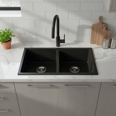 POSEIDON QUARTZ UNDERMOUNT KITCHEN SINK MATTE BLACK 813MM