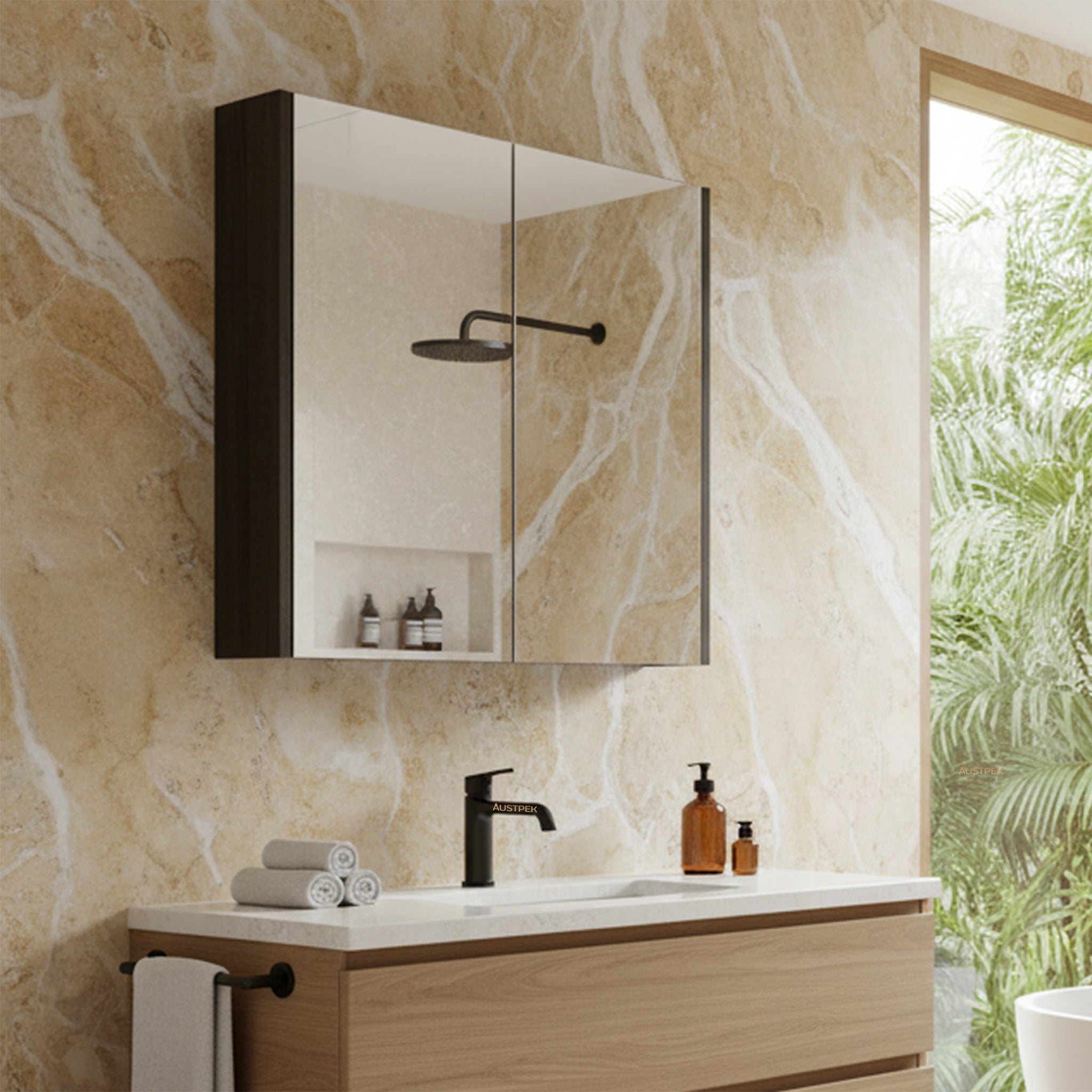POSEIDON QUBIST WHITE OAK MIRROR SHAVING CABINET 750X720MM