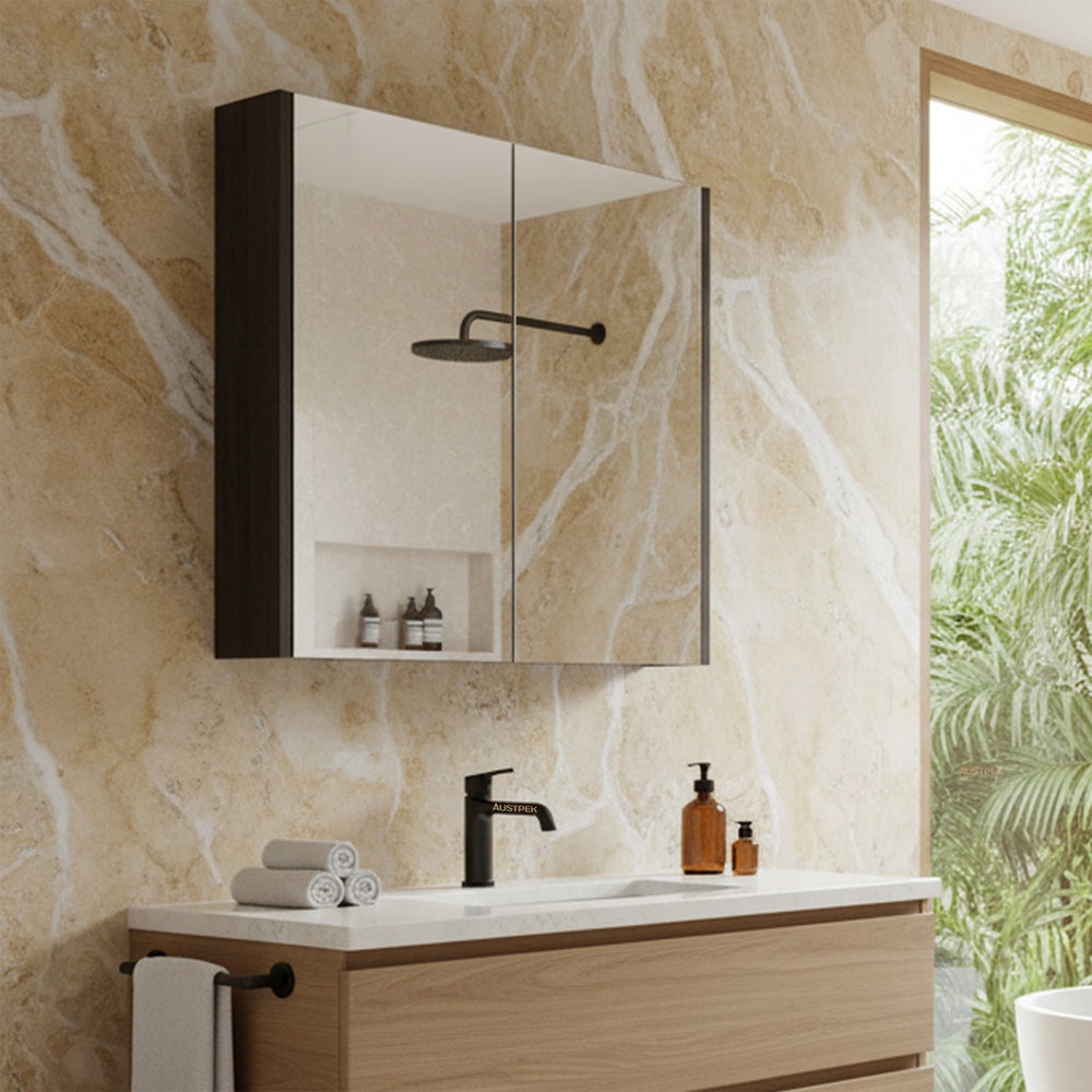POSEIDON QUBIST DARK GREY MIRROR SHAVING CABINET 600X720MM