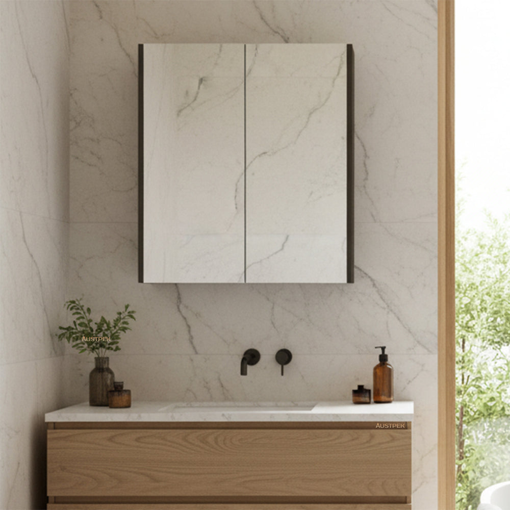 POSEIDON QUBIST DARK GREY MIRROR SHAVING CABINET 750X720MM