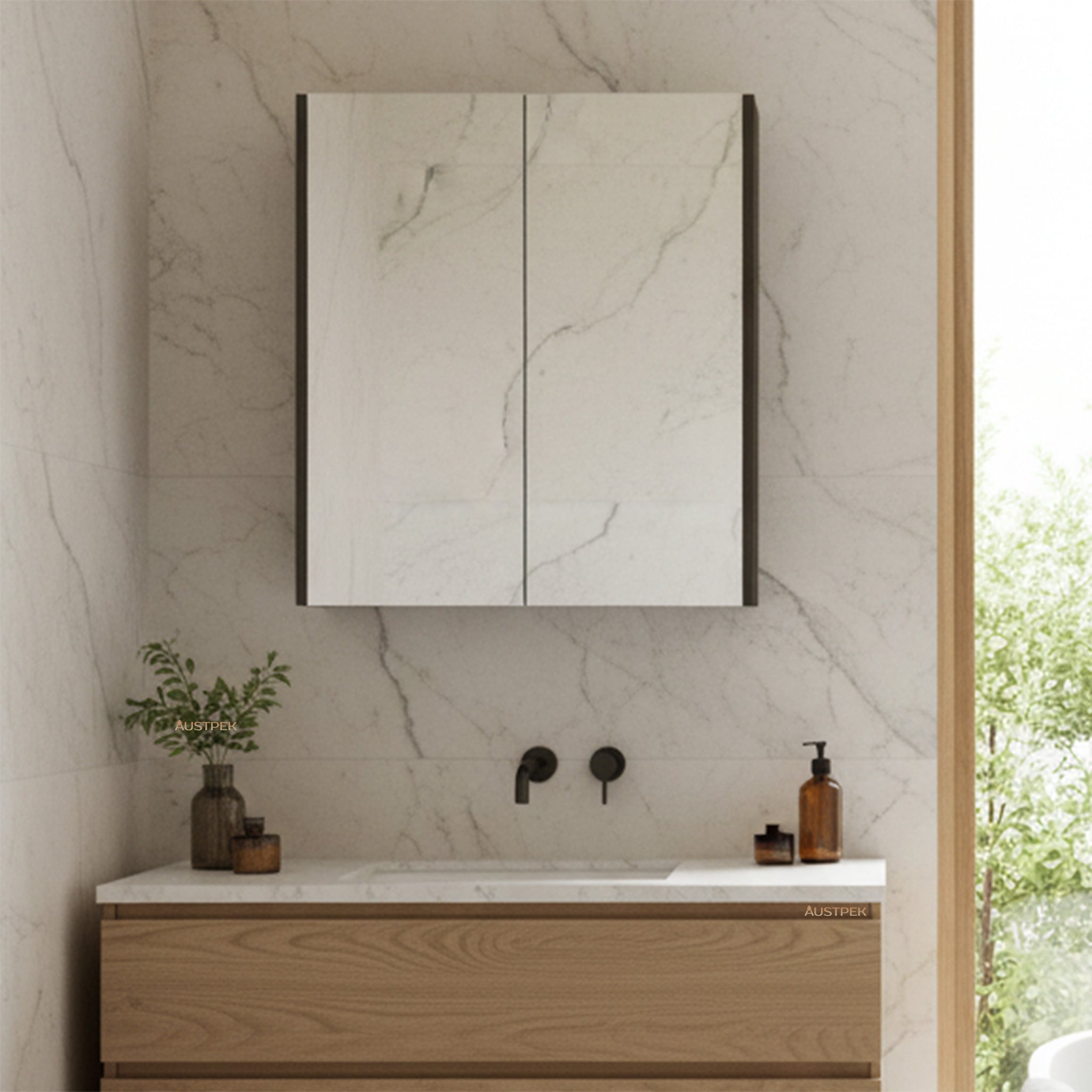 POSEIDON QUBIST DARK GREY MIRROR SHAVING CABINET 750X720MM