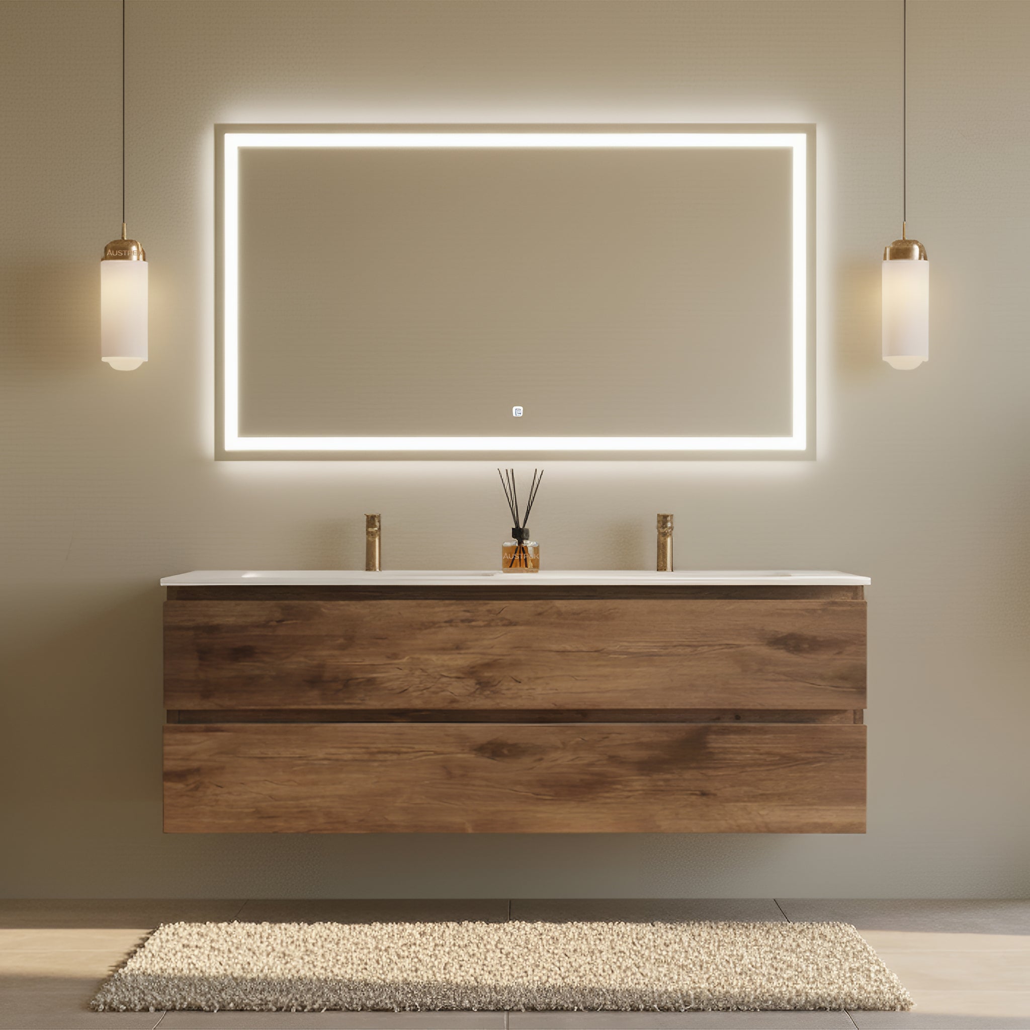 POSEIDON QUBIST DARK OAK 1500MM WALL HUNG VANITY