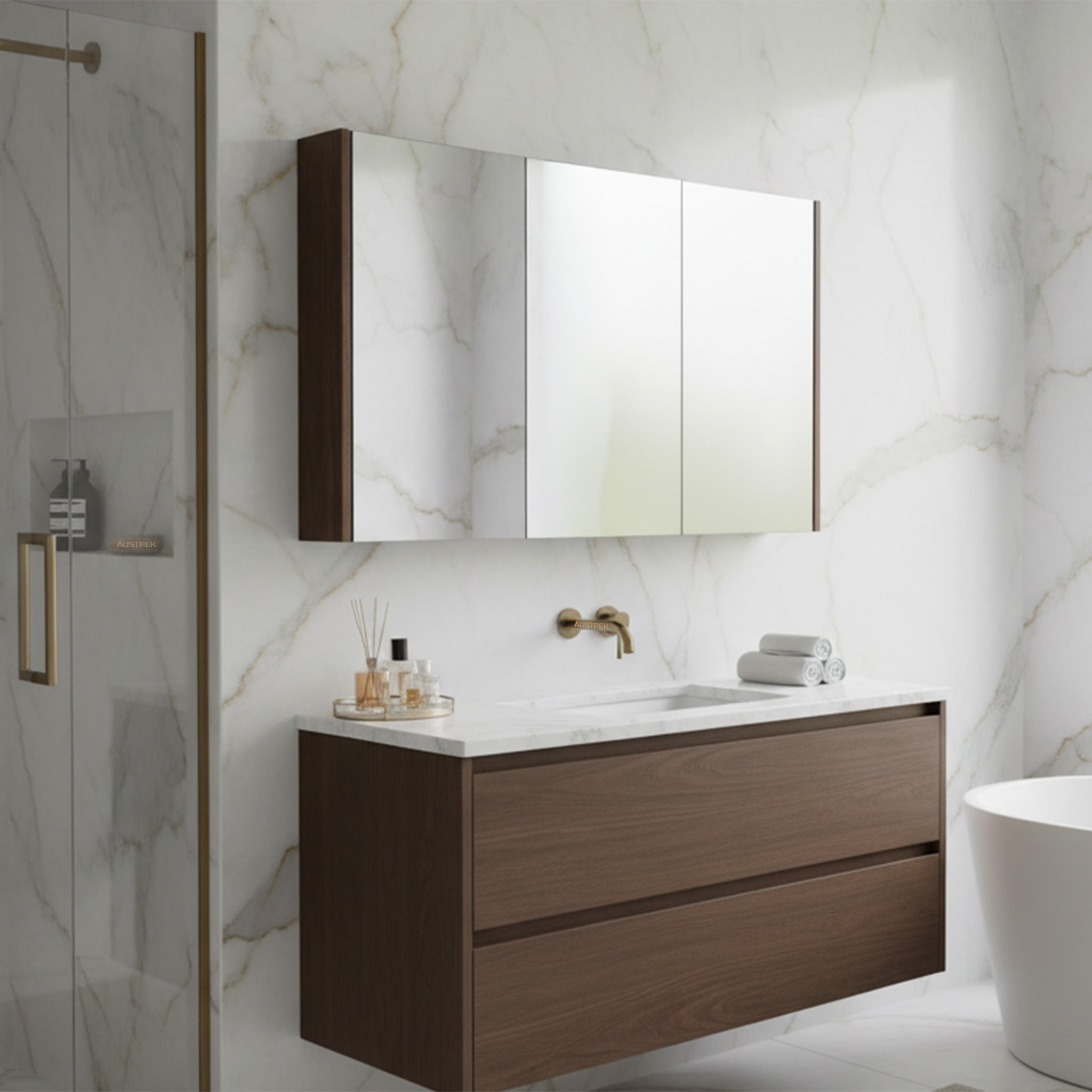 POSEIDON QUBIST DARK OAK MIRROR SHAVING CABINET 1200X720MM