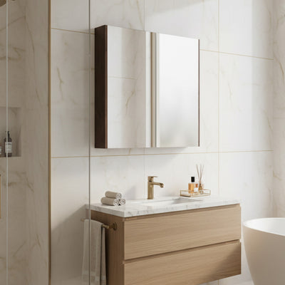 POSEIDON QUBIST DARK OAK MIRROR SHAVING CABINET 750X720MM