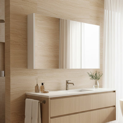 POSEIDON QUBIST MATTE WHITE MIRROR SHAVING CABINET 1200X720MM