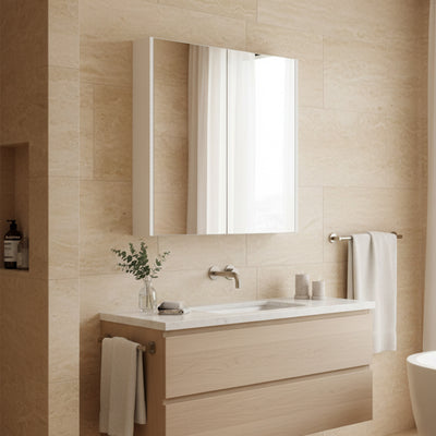POSEIDON QUBIST MATTE WHITE MIRROR SHAVING CABINET 600X720MM