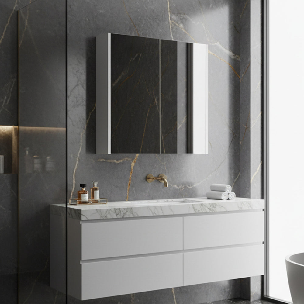 POSEIDON QUBIST MATTE WHITE MIRROR SHAVING CABINET 750X720MM