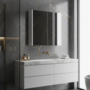 POSEIDON QUBIST MATTE WHITE MIRROR SHAVING CABINET 750X720MM