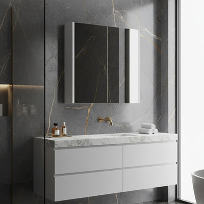 POSEIDON QUBIST MATTE WHITE MIRROR SHAVING CABINET 750X720MM