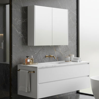 POSEIDON QUBIST MATTE WHITE MIRROR SHAVING CABINET 900X720MM