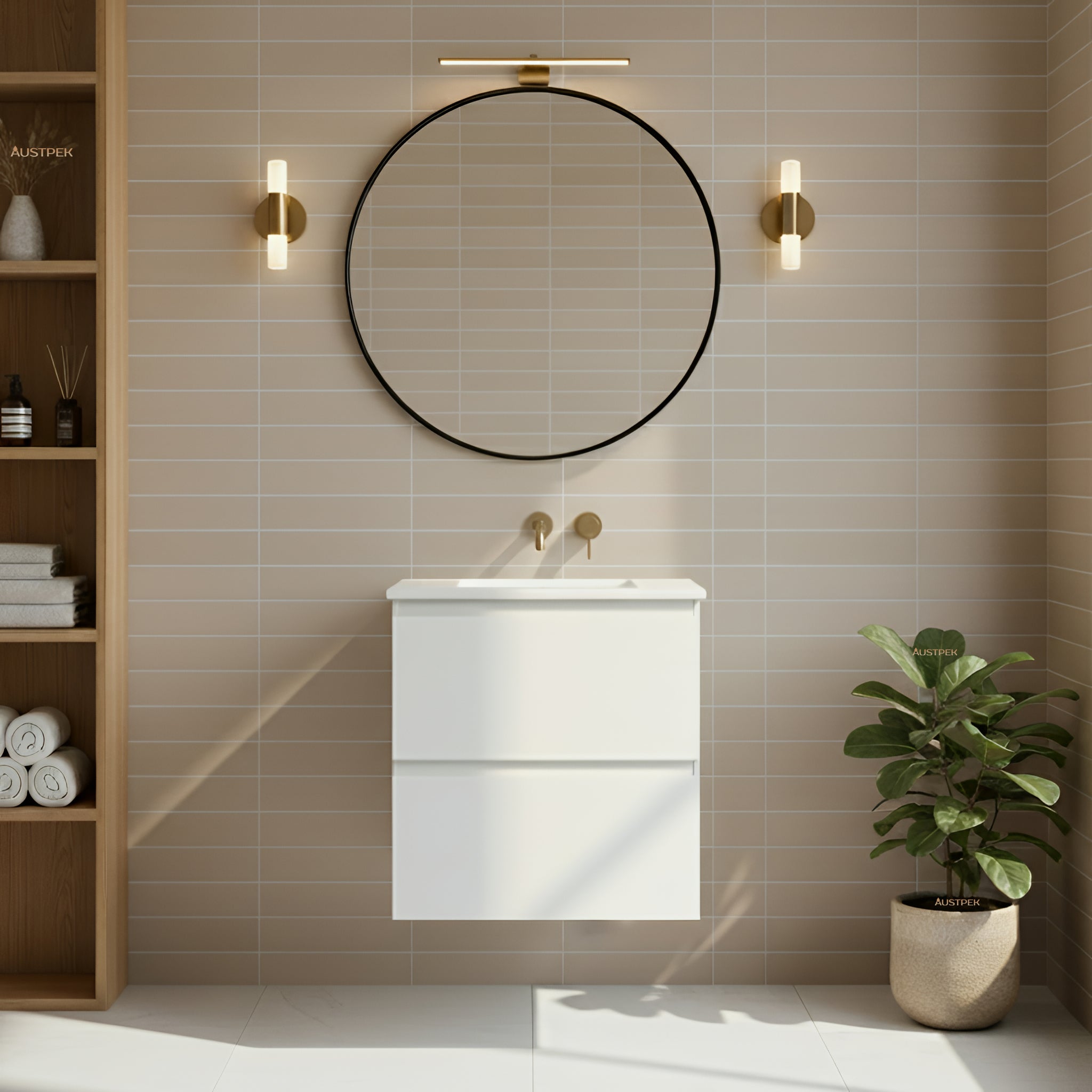 POSEIDON QUBIST WALL HUNG VANITY MATTE WHITE 600MM