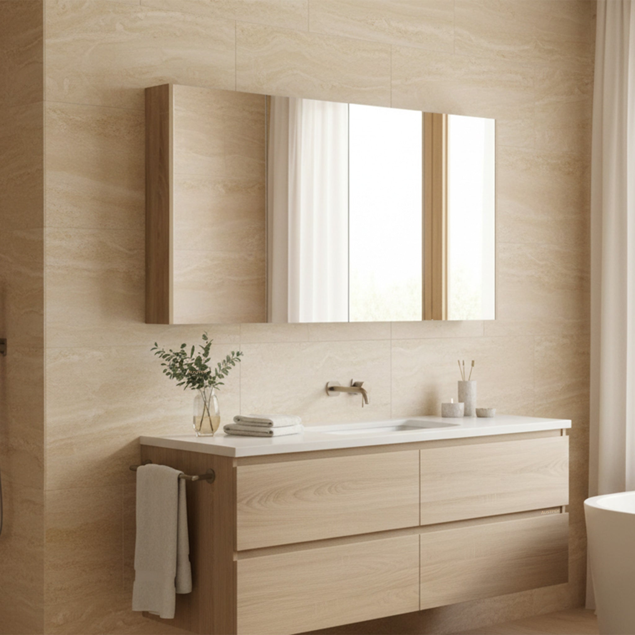 POSEIDON QUBIST WHITE OAK MIRROR SHAVING CABINET 1500X720MM