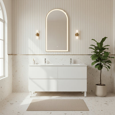 POSEIDON RIVA GLOSS WHITE 1500MM DOUBLE BOWL FLOOR STANDING VANITY