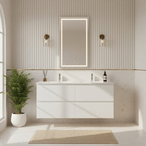 POSEIDON RIVA GLOSS WHITE 1500MM DOUBLE BOWL WALL HUNG VANITY