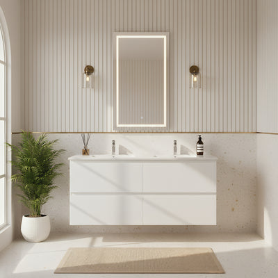 POSEIDON RIVA GLOSS WHITE 1500MM DOUBLE BOWL WALL HUNG VANITY