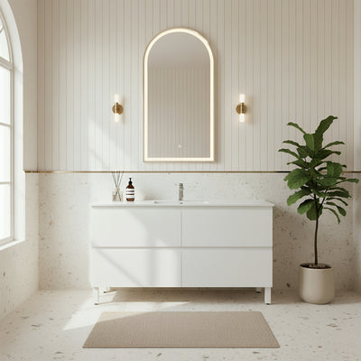 POSEIDON RIVA GLOSS WHITE 1500MM SINGLE BOWL FLOOR STANDING VANITY
