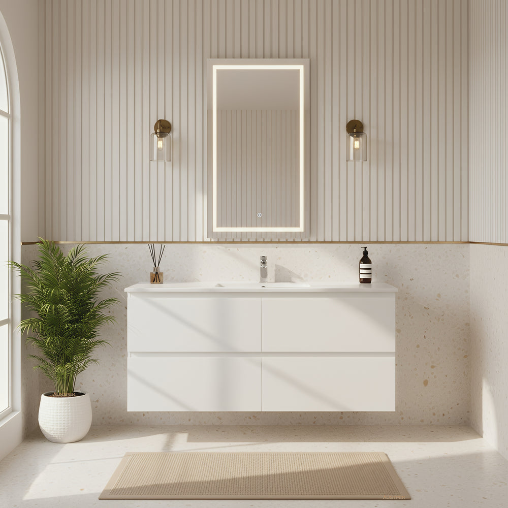 POSEIDON RIVA GLOSS WHITE 1500MM SINGLE BOWL WALL HUNG VANITY