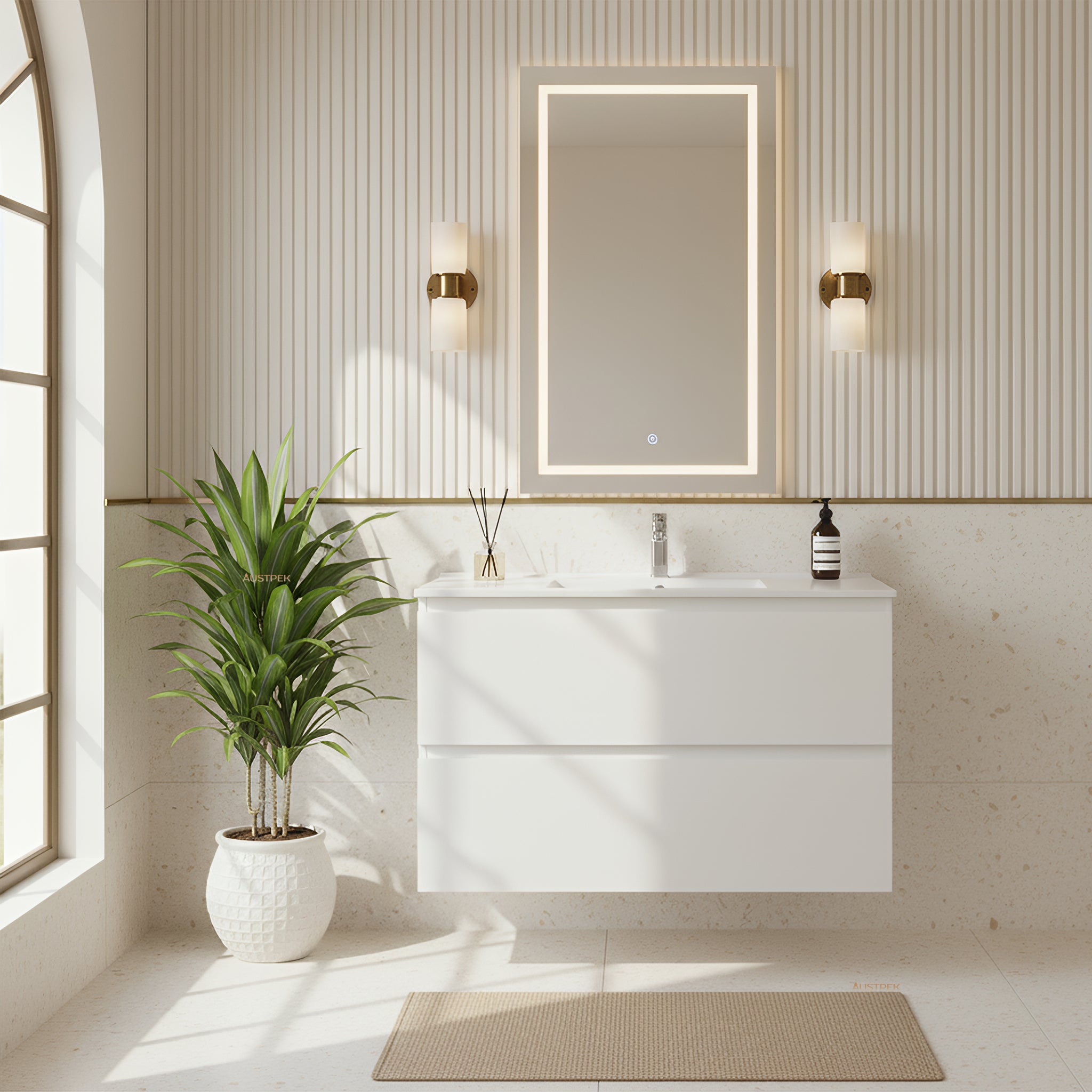 POSEIDON RIVA GLOSS WHITE 900MM SINGLE BOWL WALL HUNG VANITY
