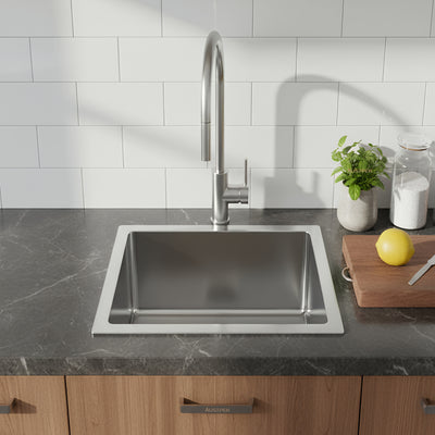 POSEIDON SQUARE WASTE HANDMADE STAINLESS STEEL KITCHEN SINK 380MM