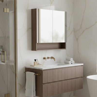 POSEIDON STELLA OAK MIRROR SHAVING CABINET 750X750MM