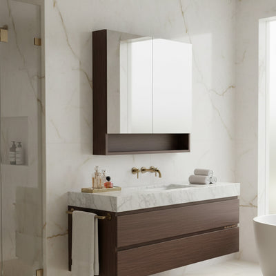 POSEIDON STELLA WALNUT MIRROR SHAVING CABINET 750X750MM