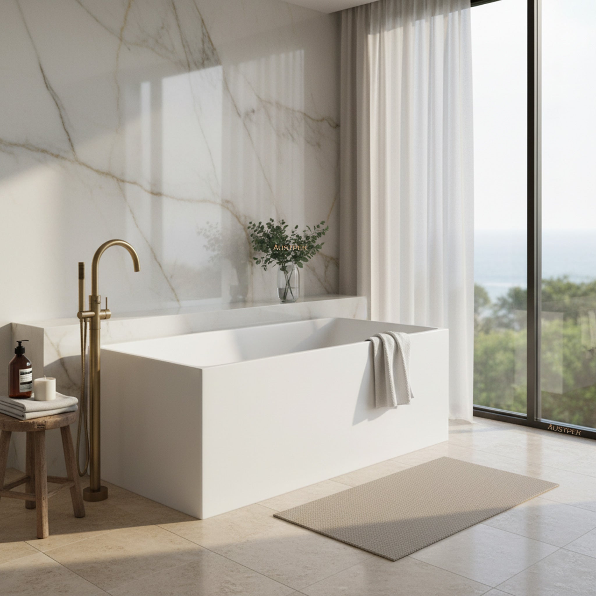 POSEIDON THEO BACK TO WALL BATH NON OVERFLOW GLOSS WHITE (AVAILABLE IN 1000MM, 1200MM, 1300MM, 1400MM, 1500MM AND 1700MM)