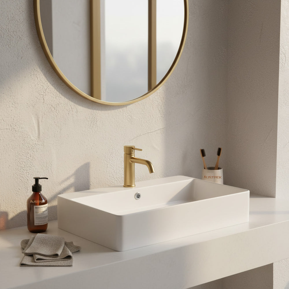 POSEIDON ULTRA SLIM FINE CERAMIC COUNTER BASIN GLOSS WHITE 900MM