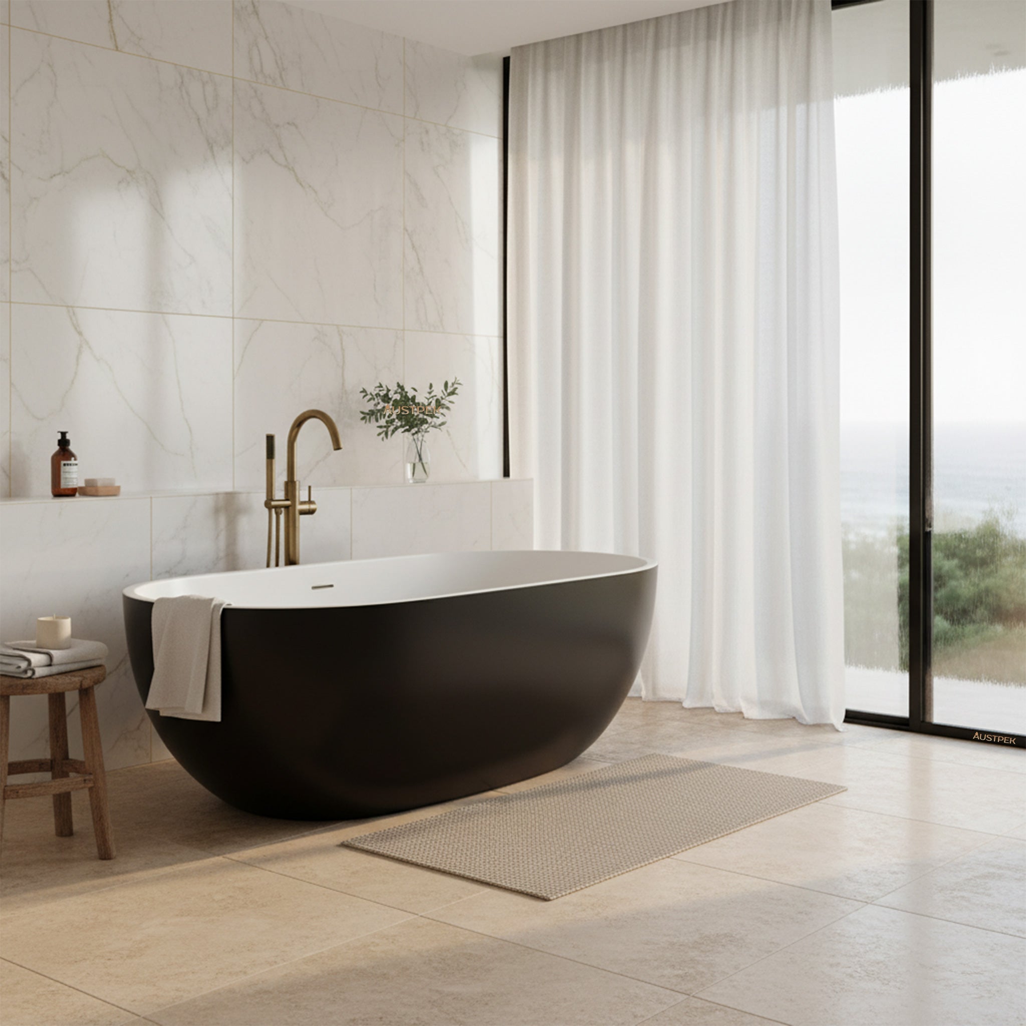 POSEIDON VEDA FREESTANDING BATHTUB GLOSS BLACK AND WHITE 1690MM