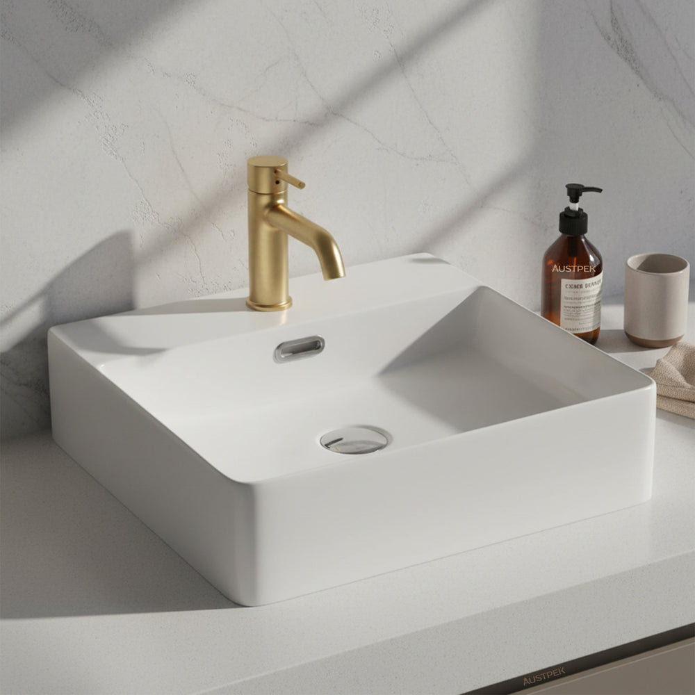 POSEIDON WALL HUNG / ABOVE COUNTER BASIN WITH OVERFLOW GLOSS WHITE 420MM