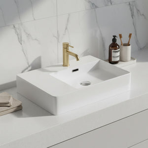 POSEIDON WALL HUNG / ABOVE COUNTER BASIN WITH RIGHT HAND BOWL GLOSS WHITE 600MM