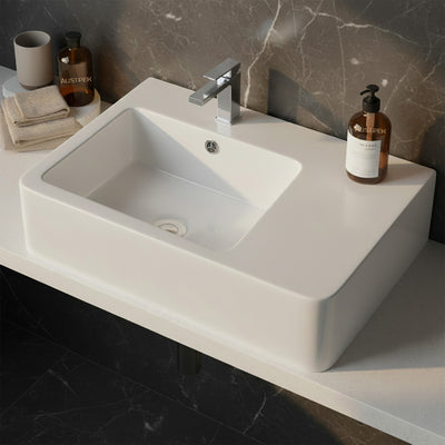 POSEIDON WALL HUNG BASIN GLOSS WHITE 600MM