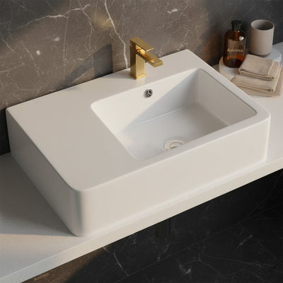 POSEIDON WALL HUNG BASIN GLOSS WHITE 600MM