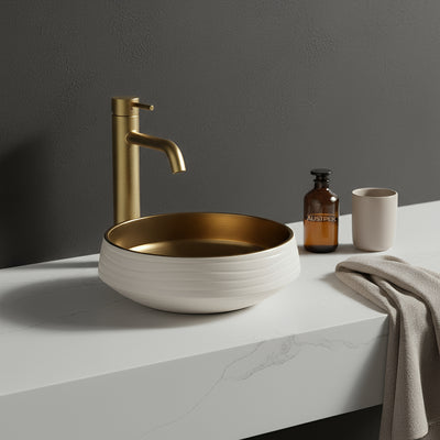POSEIDON ART BASIN MATTE WHITE AND COPPER 405MM