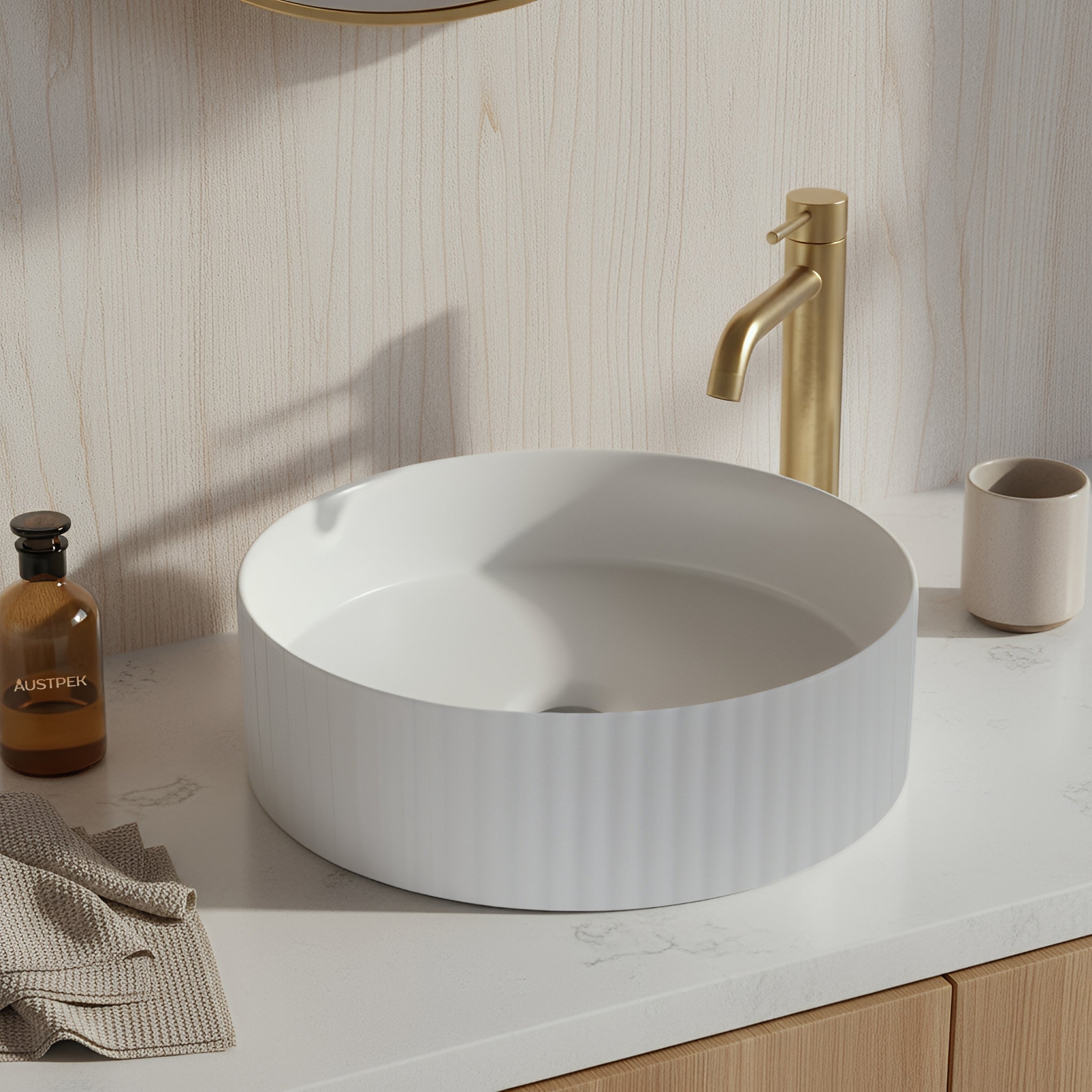 POSEIDON BELLEVUE FLUTED ABOVE COUNTER BASIN GLOSS WHITE 360MM