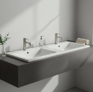 POSEIDON ELIVIA GLOSS WHITE DOUBLE BOWL CERAMIC VANITY TOP 1205MM