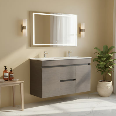 POSEIDON EVIE DARK BROWN 1200MM DOUBLE BOWL WALL HUNG VANITY