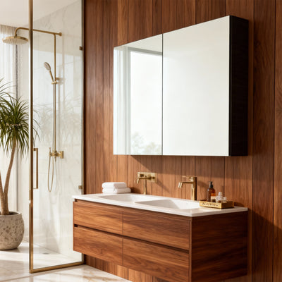 POSEIDON EVIE DARK BROWN MIRROR SHAVING CABINET 900X750MM
