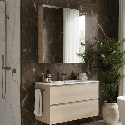 POSEIDON EVIE OAK MIRROR SHAVING CABINET 600X750MM