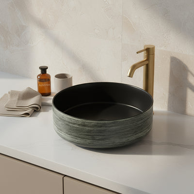 POSEIDON FINE CERAMIC BASIN MATTE BLACK AND GREEN 346MM