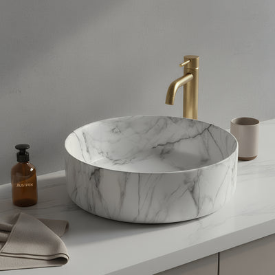 POSEIDON FINE CERAMIC BASIN MATTE WHITE CARRARA 352MM
