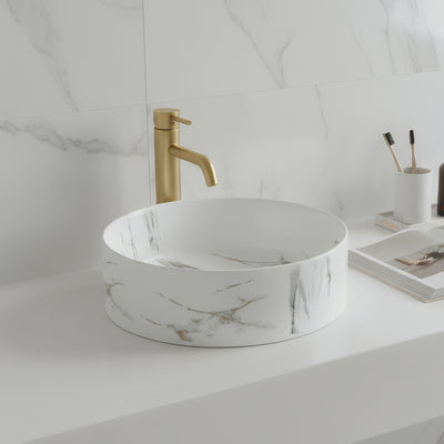 POSEIDON FINE CERAMIC BASIN MATTE WHITE MARBLE 394MM