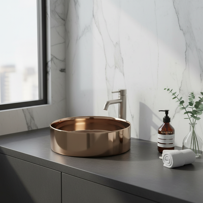 POSEIDON FINE CERAMIC BASIN ROSE GOLD 355MM