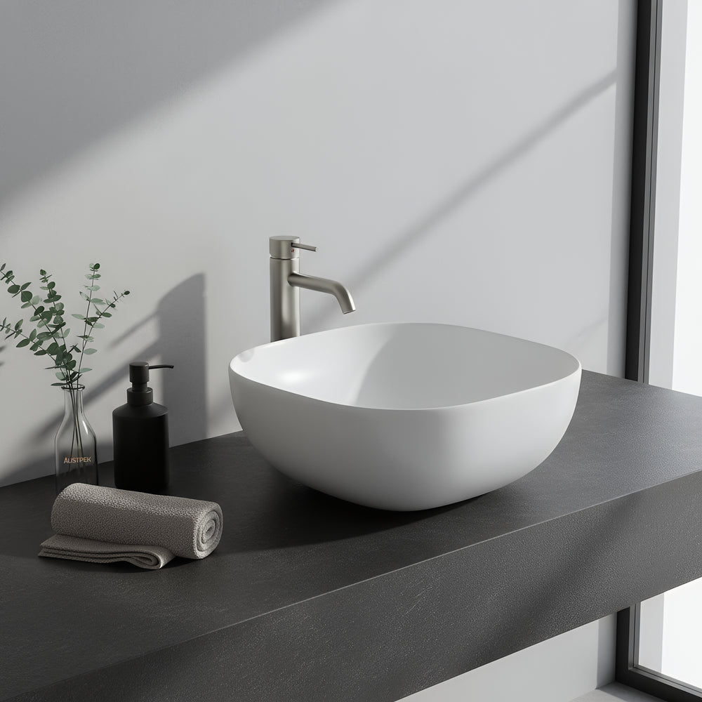 POSEIDON QUBIX ABOVE COUNTER BASIN GLOSS WHITE 370MM