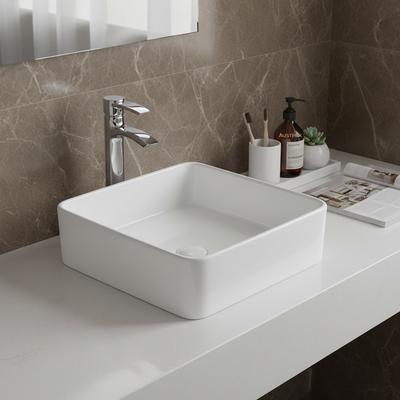 POSEIDON FINE CERAMIC BASIN ULTRA SLIM GLOSS WHITE 415MM
