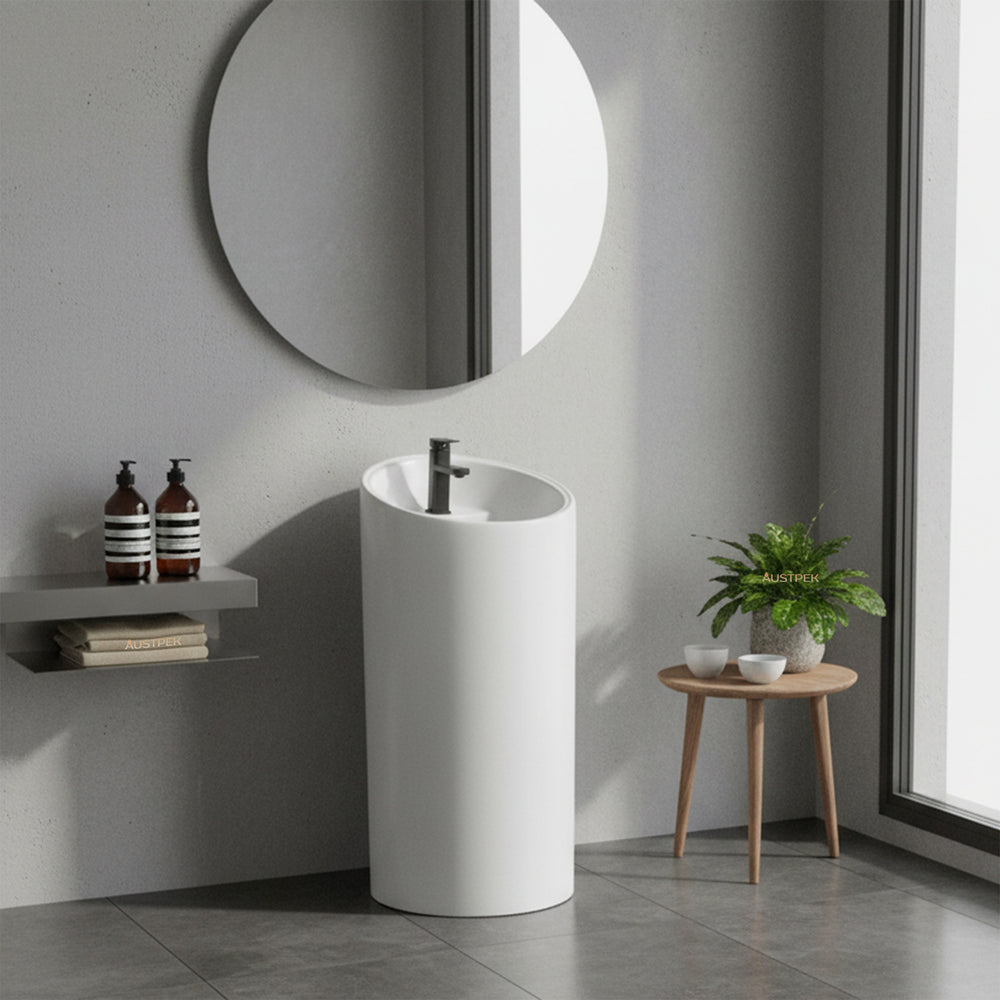 POSEIDON FREESTANDING ROUND CERAMIC BASIN GLOSS WHITE 960MM